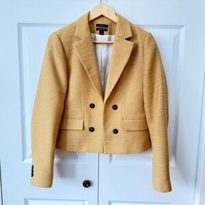 RW & Co Mustard Yellow Cropped Double-Breasted Tweed Open Front Blazer Tailored